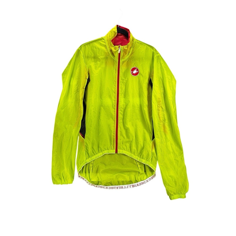 Castelli Cycling Jacket XL Neon Yellow Windbreaker Full Zip Nigh Vis Packable